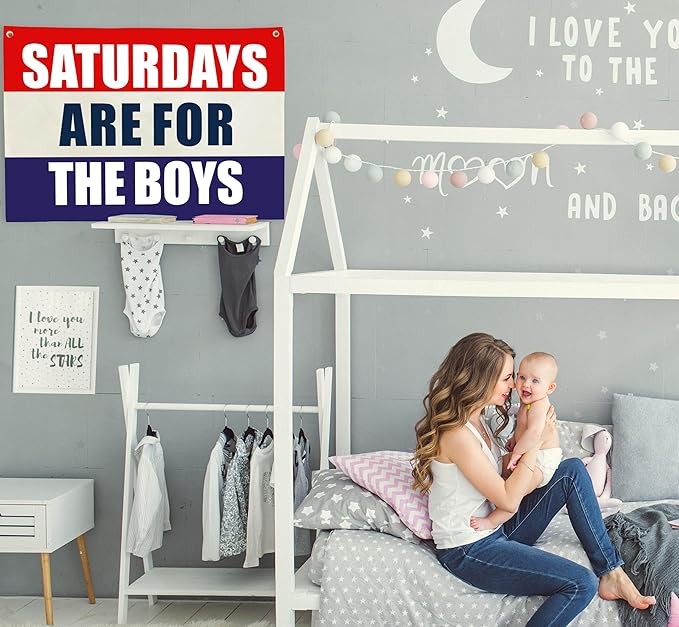 Boys Nursery Rectangular Canvas Banner-Flag Wall Sign for Baby Boys Kids Toddler,Playroom Bedroom Dorm Reading Room Wall Decor-Baby Shower Birthday Christmas Gift-Saturday are for Boy