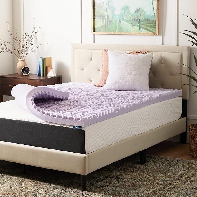 LUCID Lavender Infused 3 Inch Memory Foam Mattress Topper with 5 Zones – Twin Size – Plush Feel – CertiPUR Certified – Dorm Room Essentials