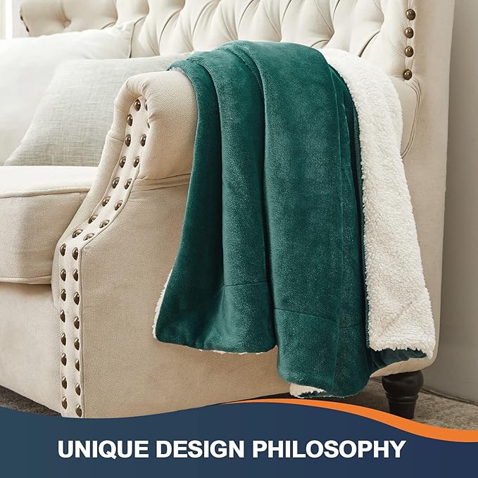 Walensee Sherpa Fleece Blanket (King Size 108”x90” Emerald Green) Plush Throw Fuzzy Super Soft Reversible Microfiber Flannel Blankets For Couch, Bed, Sofa Ultra Luxurious Warm and Cozy For All Seasons
