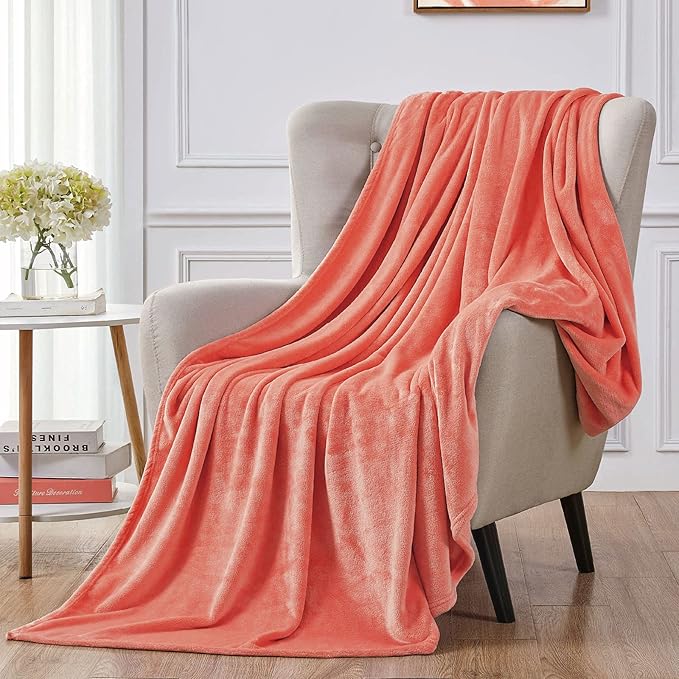 Walensee Fleece Blanket Plush Throw Fuzzy Lightweight (Queen Size 90x90 Coral) Super Soft Microfiber Flannel Blankets for Couch, Bed, Sofa Ultra Luxurious Warm and Cozy for All Seasons