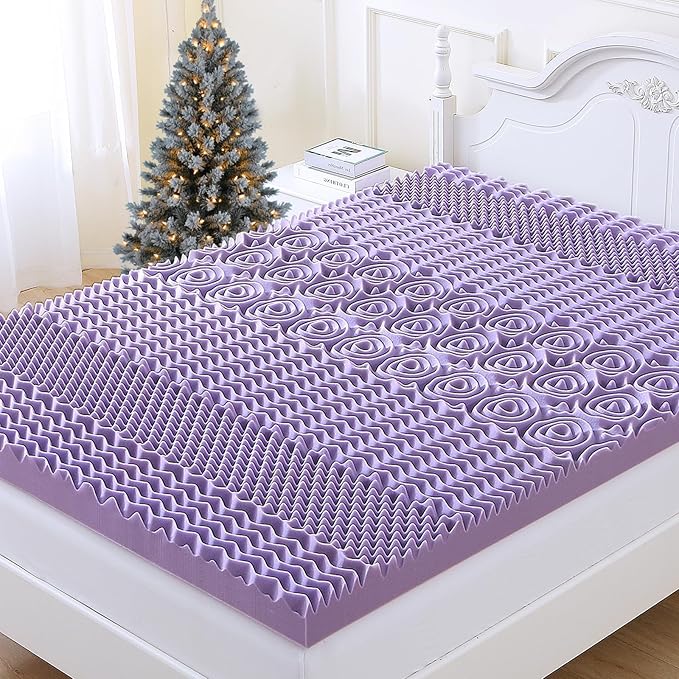 MUXHOMO 2 Inch 7-Zone King Mattress Topper, Egg Crate Foam Mattress Topper King Size for Back Pain, Lavender Cooling Gel Infused Bed Pad, CertiPUR-US and Oeko-TEX Certification (76"×80")