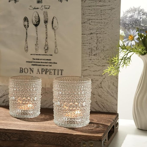 24pcs Large Votive Candle Holder, 2.7 * 3.5in Clear Glass Tea Light Candle Holders Bulk for DIY Wax Wedding Table Decor & Christmas Thanksgiving