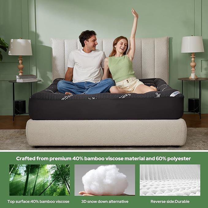 BEDLORE California King Mattress Topper Viscose Derived from Bamboo, Thick Pillow Top Mattress Pad with Stretchable Pockets for 6"-18" Mattress, Soft Mattress Topper for Back Pain Relief(Dark Gray)
