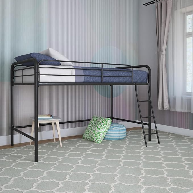 DHP Junior Loft Bed, Space-Saving Metal Frame, Black Finish, Ideal for Younger Children