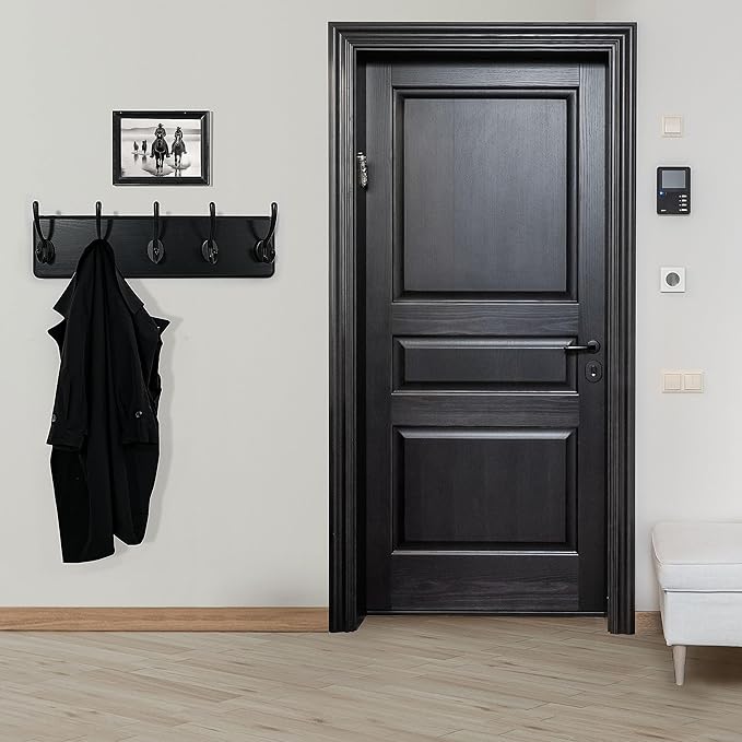 WEBI Wall Mounted Coat Rack, 16" Hole to Hole, Large Hanger Hook Rack, 5 Hooks for Hanging Coats, Hats, Jacket, Clothes, Entryway, Black, 2 Packs
