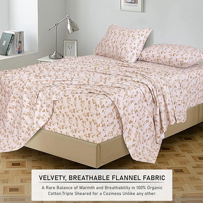 RUVANTI Flannel Sheets Twin Size - 100% Cotton Double Brushed Twin Sheets Set, Deep Pockets 16 Inches, All Seasons Breathable & Extra Soft Bed Sheets, Warm & Cozy, 3 Piece, Dazzale