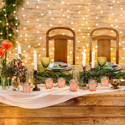24 Pcs Rose Gold Votive Candle Holders, Speckled Mercury Rose Gold Glass Candle Holder Bulk for Wedding Centerpiece Table Decor, Tea Lights Candle Holder for Valentines Day Decor, Home Decor