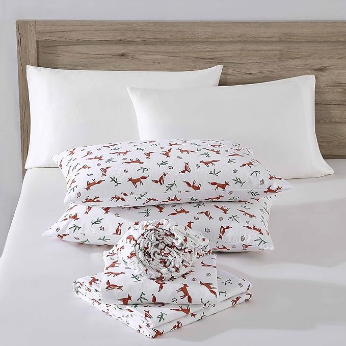 Eddie Bauer- King Sheet Set, Cotton Flannel Bedding Set, Brushed for Extra Softness, Cozy Home Décor (Fox Trail Orange, King)