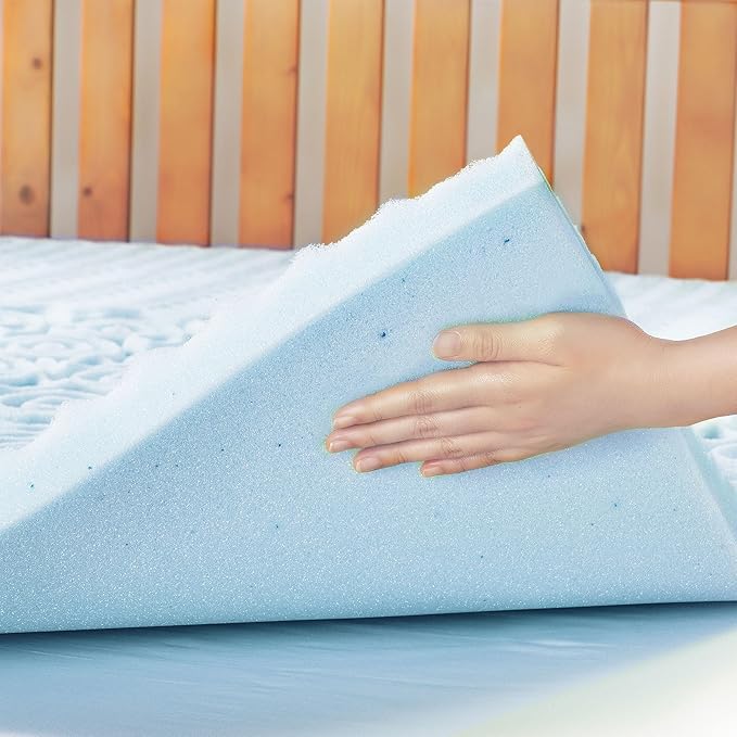 Mellow 2 Inch 5-Zone Memory Foam Mattress Topper, Cooling Gel Infusion, Dorm Essentials, Full Blue