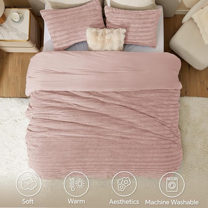 BEDELITE Fleece Twin Comforter Set -Super Soft & Warm Fluffy Pink Faux Fur Bedding, Luxury Fuzzy Heavy Bed Set for Winter with 1 Pillow case