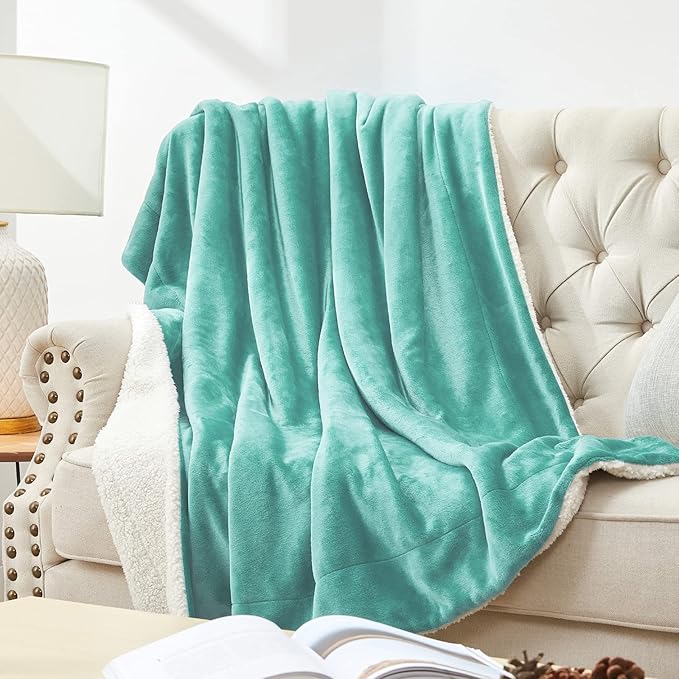 Walensee Sherpa Fleece Blanket (Throw Size 50”x60” Turquoise) Plush Throw Fuzzy Super Soft Reversible Microfiber Flannel Blankets for Couch, Bed, Sofa Ultra Luxurious Warm and Cozy for All Seasons