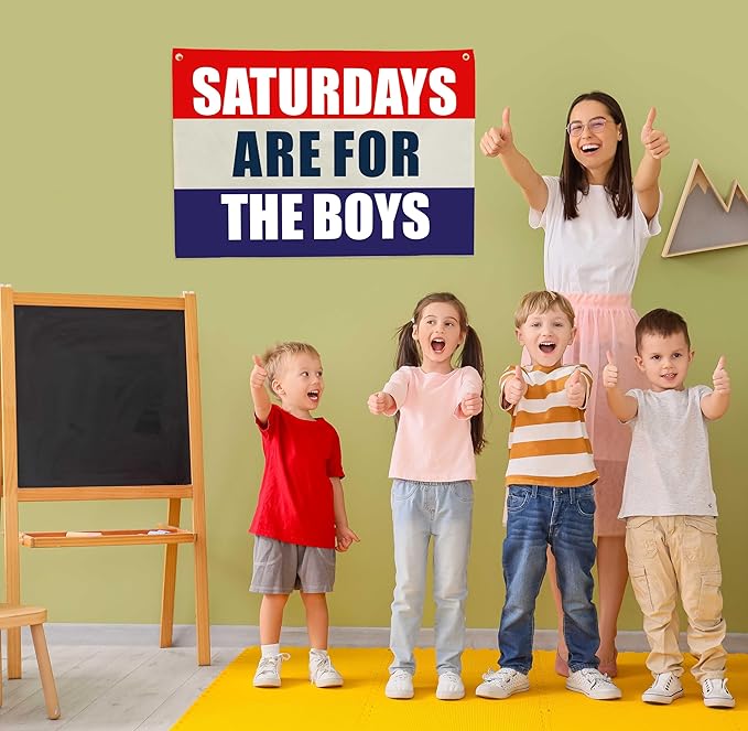Boys Nursery Rectangular Canvas Banner-Flag Wall Sign for Baby Boys Kids Toddler,Playroom Bedroom Dorm Reading Room Wall Decor-Baby Shower Birthday Christmas Gift-Saturday are for Boy