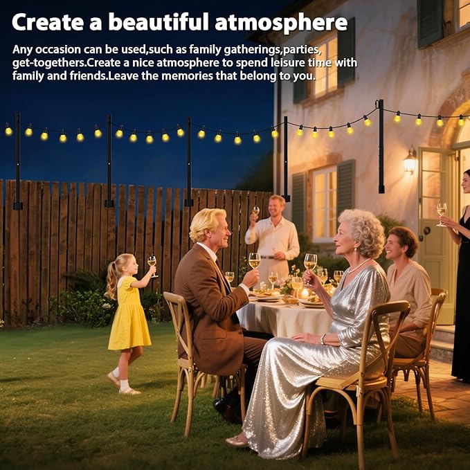 10 Pack 2.8Ft Suspension Outdoor String Light Poles for Outside String Lights Hanging,with Clip and Holder,Light Post Mounting Stand for Patio Fence Wall Garden Backyard Deck