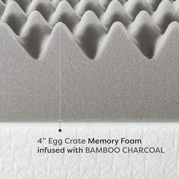 Best Price Mattress Mellow 4 Inch Egg Crate Memory Foam Mattress Topper with Infusion, Queen