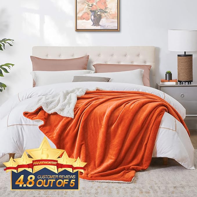 Walensee Sherpa Blanket (Throw Size 60”x80” Orange) Super Soft Fleece Plush Blankets for Bed, Couch, Sofa, Fuzzy Warm Cozy Microfiber Flannel Lightweight Throw Blanket for Adults, Man, Woman