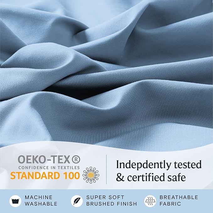 LuxClub 4 PC California King Sheet Set, Breathable Luxury Bed Sheets, Deep Pockets Wrinkle Free Cooling Sheets Machine Washable Hotel Bedding Silky Soft - Sky Cal King