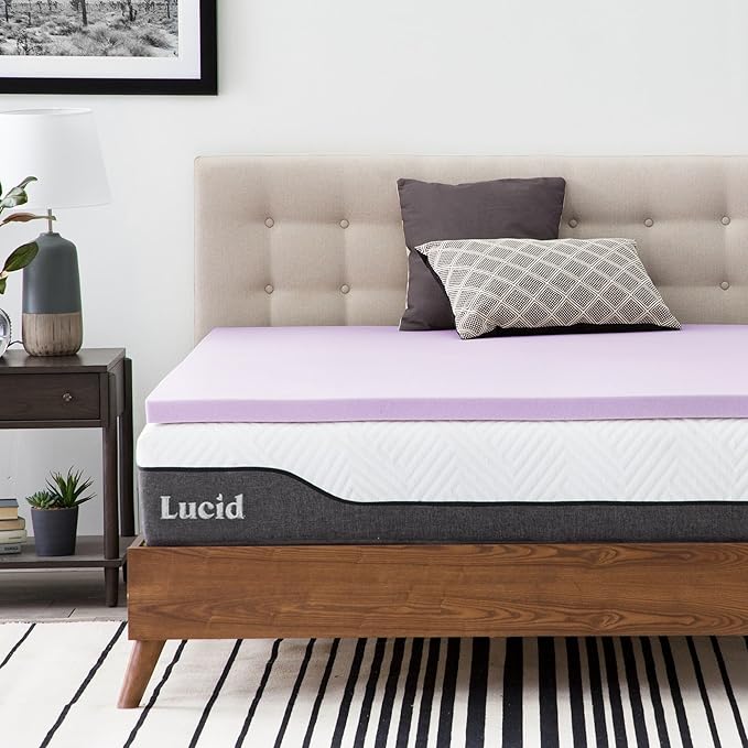 LUCID 2 Inch Lavender Infused Memory Foam Mattress Topper, Twin XL Size – Ventilated Design – Pressure Relieving Bed Topper - Mattress Pad – CertiPur Certified