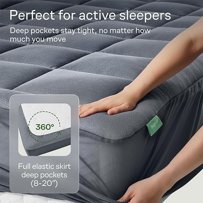 Ultra Soft Twin XL Size Mattress Topper - Viscose Made from Bamboo Pillow Top Mattress Pad for Back Pain Relief - Naturally Cooling for Hot Sleepers, Gray