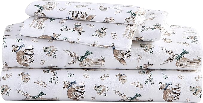 Eddie Bauer - Queen Sheets, Cotton Flannel Bedding Set, Brushed For Extra Softness, Cozy Home Decor (Woodlands Friends, Queen)