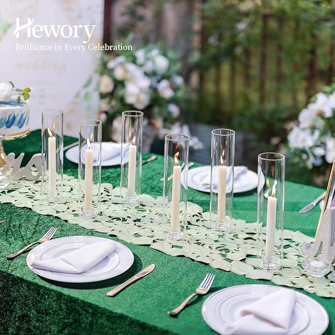 Hewory Hurricane Glass Candle Holders: 10 PCS Clear Open Ended Cylinder Candle Holder Sleeve for Candlestick Holders - Taper Candle Holder Bulk for Wedding Christmas Centerpiece Decor (D 2.5" x H 11")