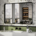 ISKM Black Bathroom Mirror for Wall 40" x 24" Matte Black Framed Vanity Mirror, Shatter-Proof, Tempered Glass, Rounded Rectangle Mirror(Horizontal/Vertical)