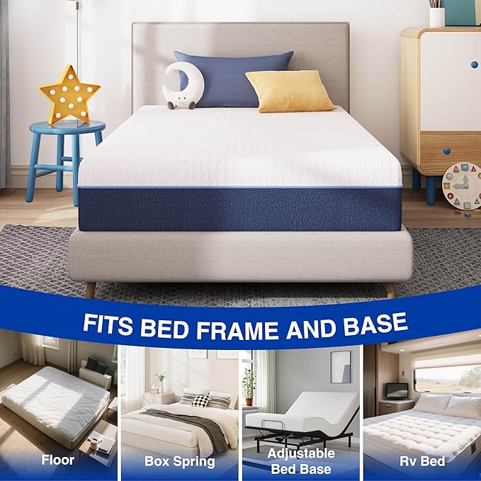 8 Inch Twin Size Mattress for Kids, Gel Cooling Memory Foam Mattress in A Box, Medium Firm Feel for Back Pain Relief, CertiPUR US Certified