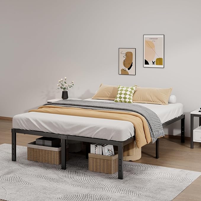 Metal Bed Frame Queen Size - 16 Inch Heavy-Duty Queen Platform Bed Frame No Box Spring Needed, Easy Assembly, Noise-Free, Sturdy Mattress Foundation, Underbed Storage Space