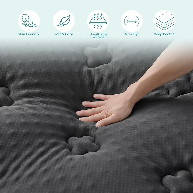 Hansleep Full Size Mattress Topper Viscose Derived from Bamboo, Memory Foam Pillow Top Mattress Topper Full with Deep Pocket, Breathable Mattress Pad for Back Pain Relief, 54" x75", Charcoal Grey