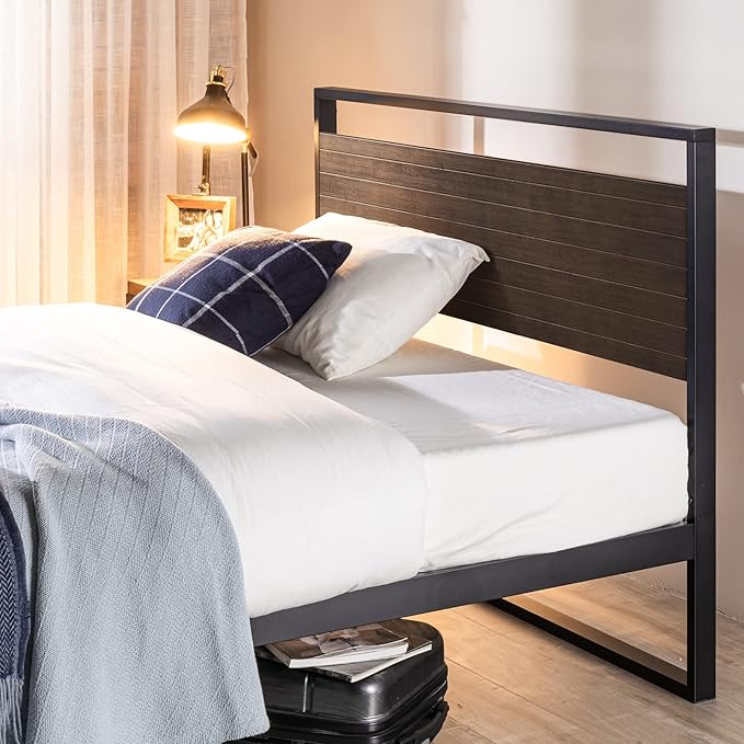 ZINUS Suzanne 44 Inch Bamboo and Metal Platform Bed Frame, Solid Steel Construction, No Box Spring Needed, Wood Slat Support, Easy Assembly, Grey Wash, King