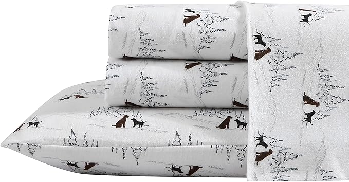 Eddie Bauer - King Sheets, Cotton Flannel Bedding Set, Brushed For Extra Softness, Cozy Home Decor (Dog Friends White, King)