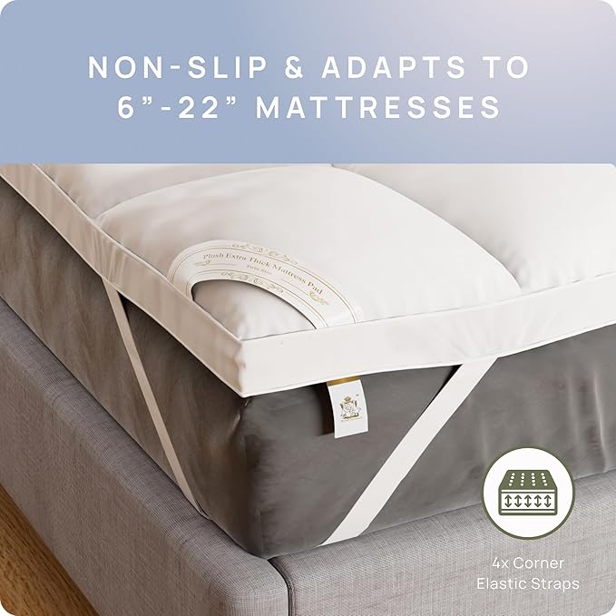 Extra Thick Fitted Mattress Topper - Twin Size | Soft & Cooling Pillow Top Mattress Pad & Protector | Bed Topper for Back Pain, Straps Stretch 6" to 22" Deep