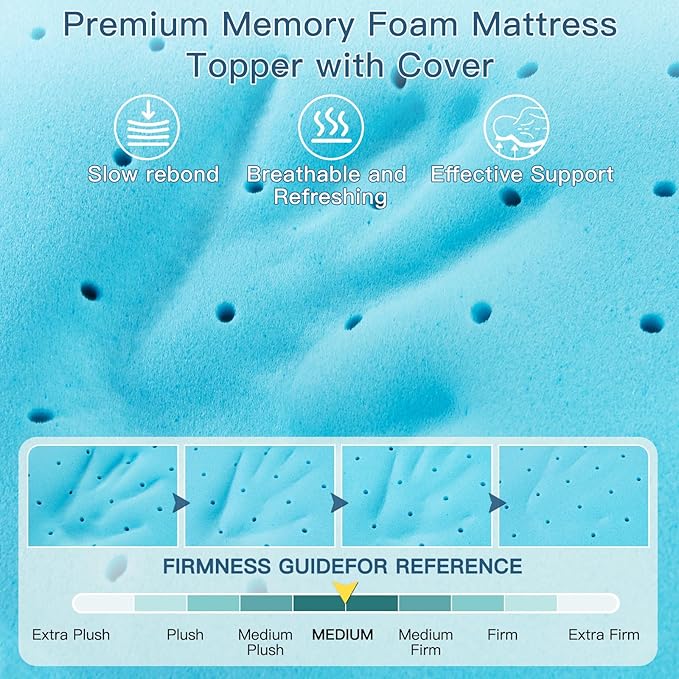Airensky 4 Inch Memory Foam Mattress Topper twin xl College Dorm, Cooling Gel Infused High Density with Removable Skin-Friendly Cover, Pressure Relief Back Pain, CertiPUR-US Certified, Twin XL 39"x75"