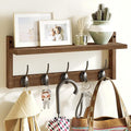 AMBIRD Wall Hooks with Shelf - Wooden Entryway Organizer with 5 Dual Hooks, Retro Wall-Mounted Coat Hook Rack for Bathroom, Living Room, Bedroom (17.12 Inch)