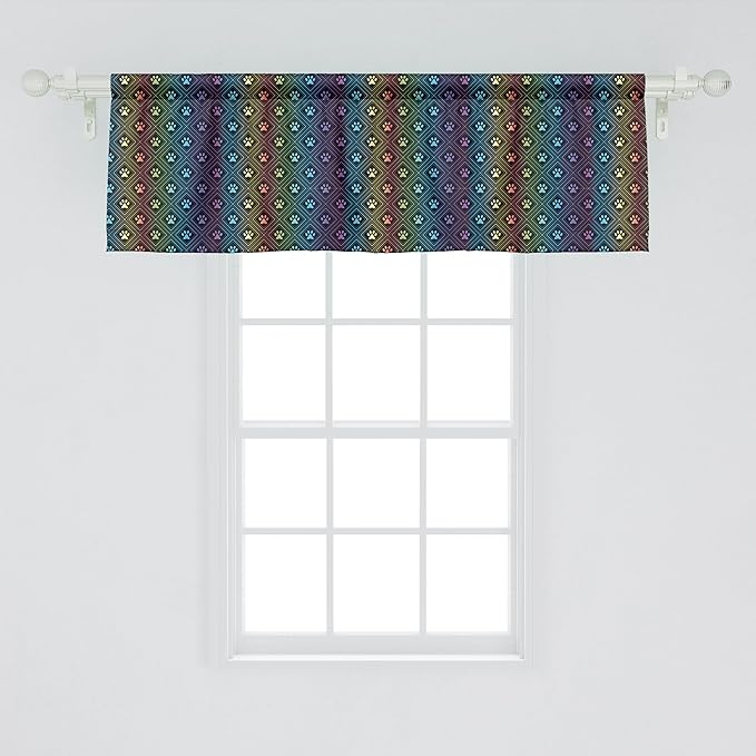 Ambesonne Dog Lover Window Valance, Paw Print Pattern Diamond Shaped Rhombus Shapes Design Geometric Arrangement, Curtain Valance for Kitchen Bedroom Decor with Rod Pocket, 54" X 18", Petrol Blue