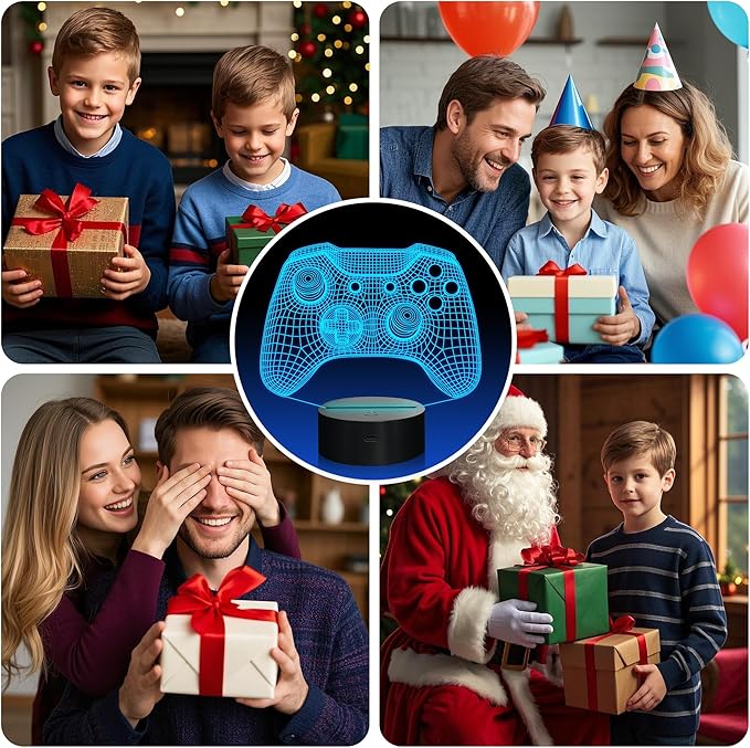 Attivolife Gamepad 3D Illusion Lamp, Controller Night Light with Remote Control + Timer 16 Color Changing Desk Lamp Kids Gamer Room Decor Plug in Best Cool Festival Birthday Gift for Boy Men