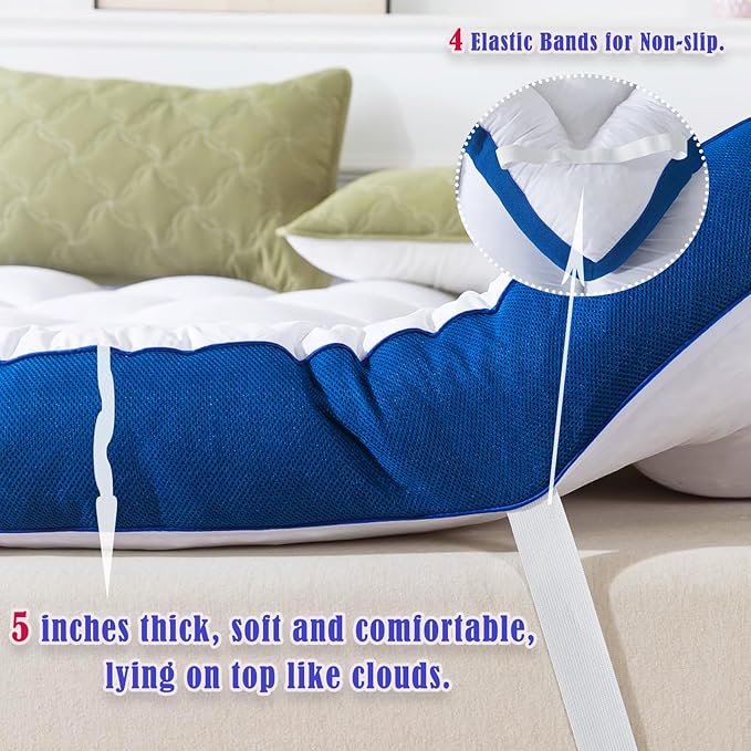 WhatsBedding 5 Inch Memory Foam Twin Mattress Topper 100% Cotton Top, Filled with Breathable & Soft Memory Foam Pillow Top,4 Elastic Straps, 75x39x5 Inch, Twin