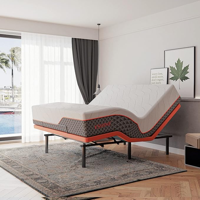 ESHINE King Adjustable Bed Frame-Luxury Gel Memory Foam(783 Pocket Springs), Bed Base Frames with Massage, Wireless Remote, USB, Under Bed Night Light, Head and Foot Incline, Medium Soft, 3000 Series