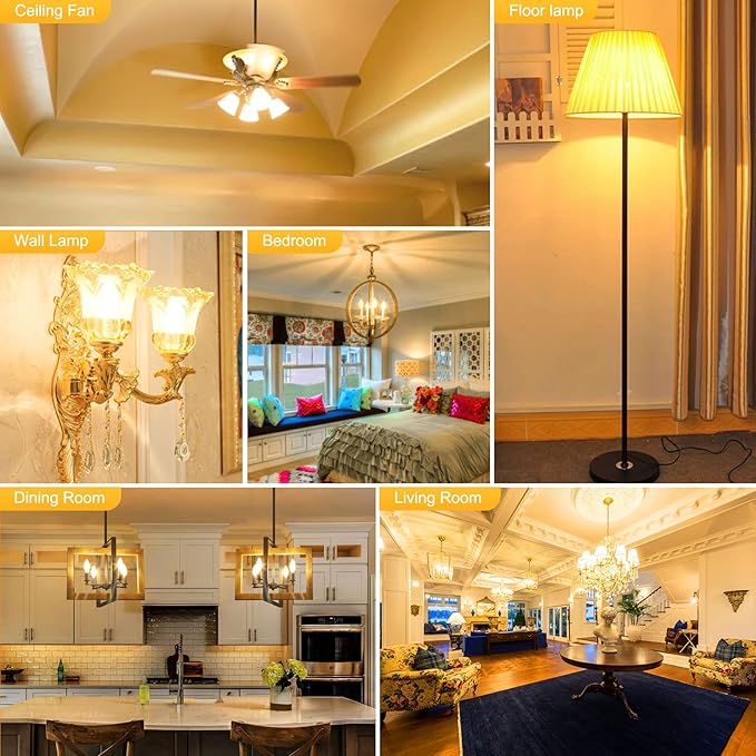 hansang Candelabra LED Bulbs,60 Watt Equivalent,600LM Warm White 2700K,Type B Light Bulb,E12 Small Base,Decorative Chandelier Bulb,Ceiling Fan Bulbs,Non-Dimmable,Pack of 6