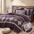 MaiRêve Embroidery King Size Comforter Set Purple, Boho Farmhouse Western Bedding Set 7 Pieces, All Season Bed in A Bag Comforter Set with Sheets, Pillowcases & Shams