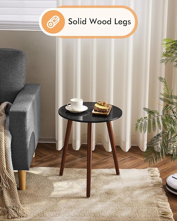 Apicizon Brown Side Table for Bedroom, End Table Bedside Table Nightstand Coffee Table with Brown Wood Legs for Living Room, 16.5 x 20.5 Inches, Black & Brown