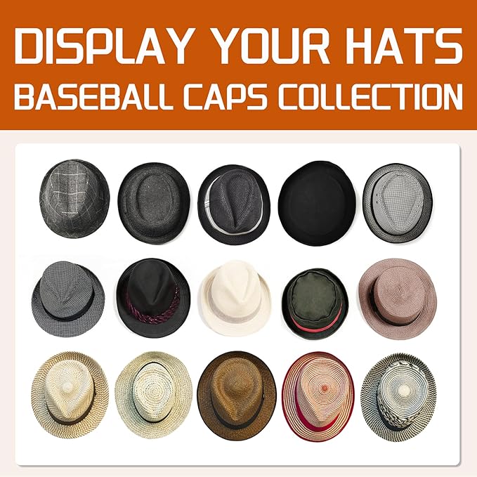 FOTYRIG Extra Long Adhesive Hat Hooks 10lb: No Drill Adhesive Hangers-Clear Wooden Mushroom Head, Holds Cowboy Fedora Baseball Caps Beret-8 Packs