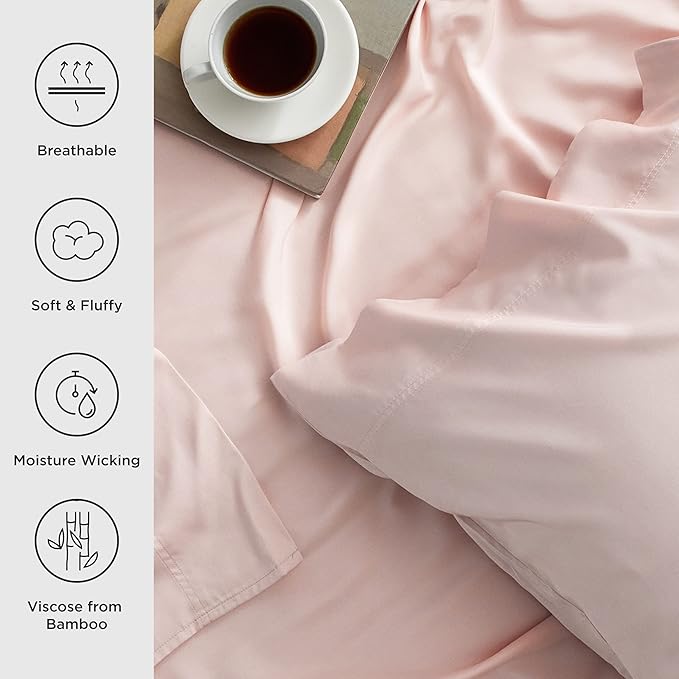 Bedsure Cooling Sheets Twin XL, Rayon Derived from Bamboo, Breathable & Soft Twin XL Sheet Sets, Deep Pocket Up to 16 Inches, Hotel Luxury Silky Dorm Bedding for Hot Sleepers, Pink