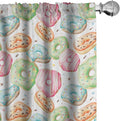 Ambesonne Watercolor Window Curtains, Delicious Donuts Pattern Various Flavors Sprinkles Stars Background, Lightweight Decor 2-Panel Set with Rod Pocket, Pair of - 28" x 63", Pale Fern