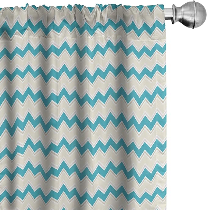 Ambesonne Teal Curtains, Horizontal Zigzag Lines Chevron Triangles Pattern Simple Classical Geometric Design, Window Treatments 2 Panel Set for Living Room Bedroom, Pair of - 28" x 84", Cream Teal