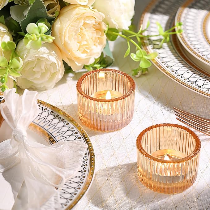 Tealight Candle Holder Set of 12,Gold Small Votive Candle Holders for Table Centerpiece,Glass Tea Light Candles Holder for Party&Home,Wedding Decor(2''Dia*1.4''H)