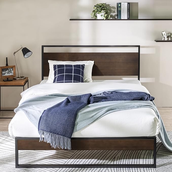 ZINUS Suzanne 44 Inch Bamboo and Metal Platform Bed Frame, Solid Steel Construction, No Box Spring Needed, Wood Slat Support, Easy Assembly, Grey Wash, King