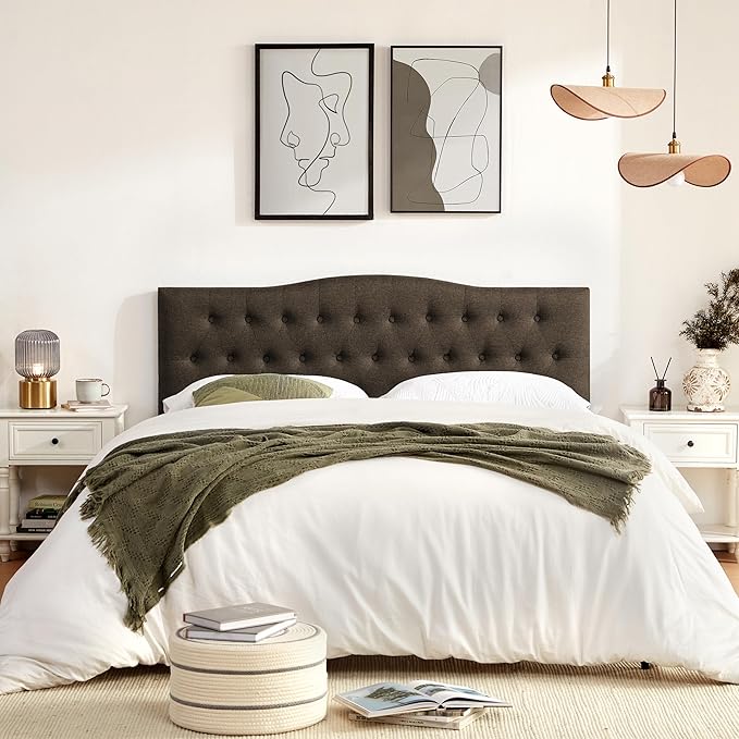 Tufted Upholstered Headboard California King, Sturdy and Durable Solid Wood Bed headboard, Fabric Headboard Adjustable Height from 37” to 51”, Button Diamond Design Head Board, Chocolate