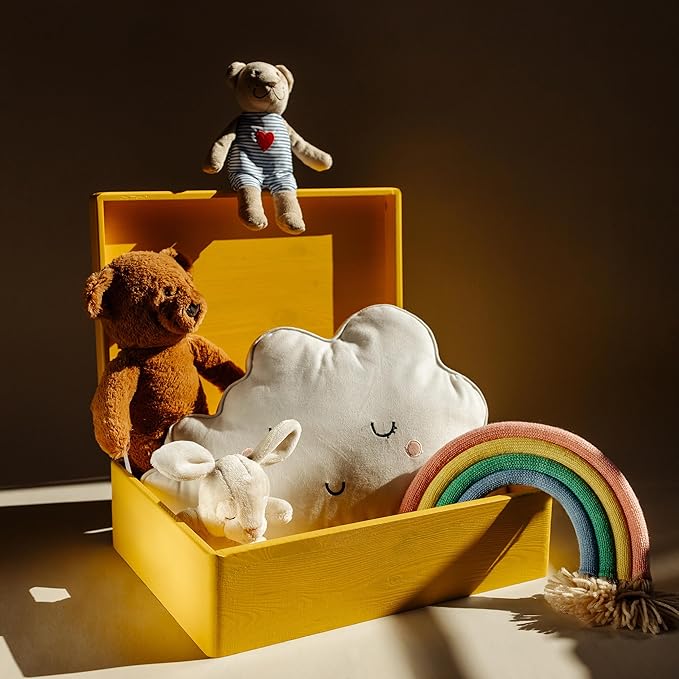 XL Yellow Wooden Box Storage with Hinged Lid | 15.8 x 11.8 x 5.5 inches (+-0.5) | Gift Box for Tool Shoes Clothes Kitchen Storage Document | Wood Keepsake Chest