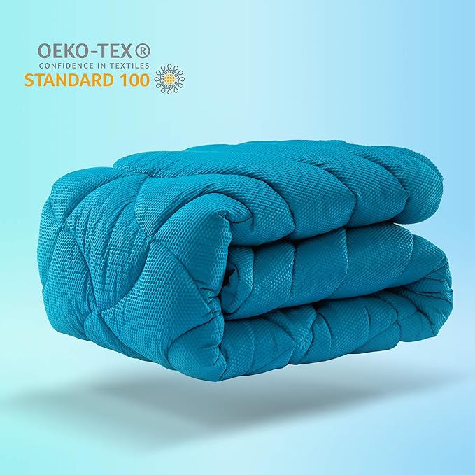 SLEEP ZONE Cooling Queen Mattress Pad, Premium Zoned Quilted Fitted Mattress Topper, Elastic Mattress Protector Cover, Machine Wash Durable, Deep Pocket 8-21 inch, Teal, Queen