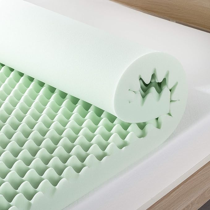 Best Price Mattress 4 Inch Egg Crate Memory Foam Mattress Topper with Calming Green Tea Infusion, CertiPUR-US Certified, Short Queen